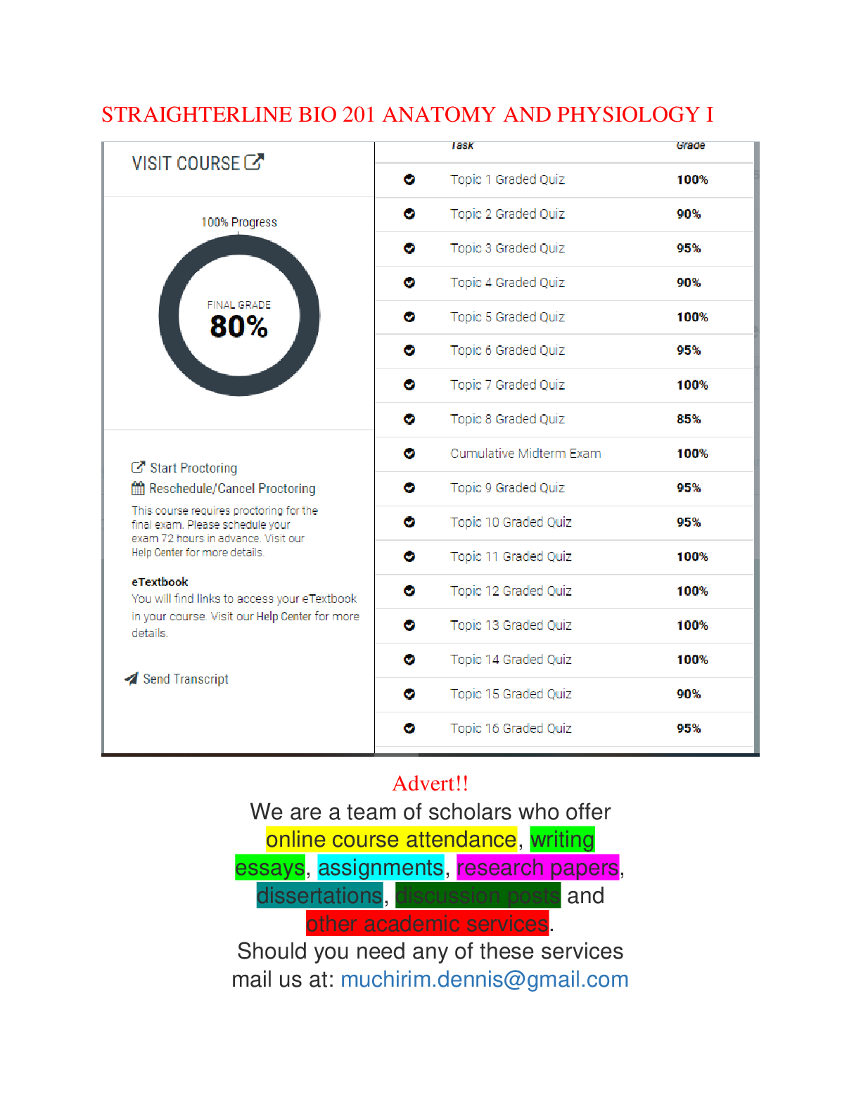 Preview image for STRAIGHTERLINE BIO 201 ANATOMY AND PHYSIOLOGY I Topic 1 - 16 Graded Quizzes & Cumulative Midterm  | Test Bank | December 2022 | 243 Pages | Complete
